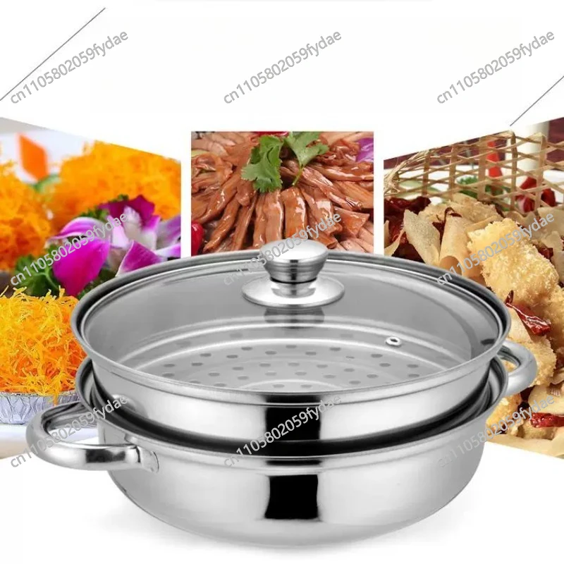 Heavy-Duty Stainless Steel Double-Layer Steamer with Dual Handles 28cm Large-Capacity Multi-Purpose Soup Pot Cookware