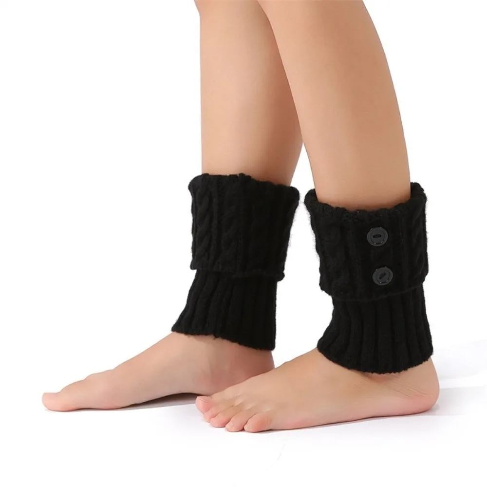 Short Crochet Knitted Boot Sock Sleeves Foot Cover Solid Color Leg Warmers Cable Knit Soft Turned-up Button Socks Women
