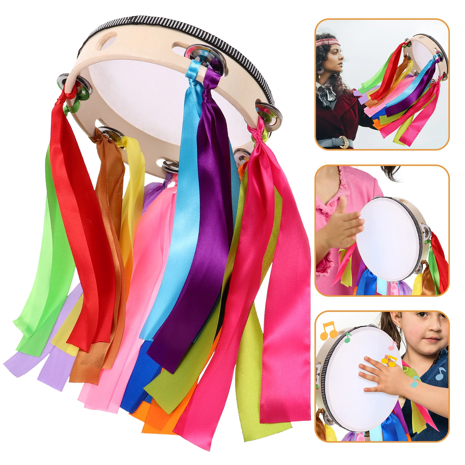 

Wooden Paddle Games Ribbon Thickened Dance Attraction Performance Tambourine Rain Drum Instrument Adults