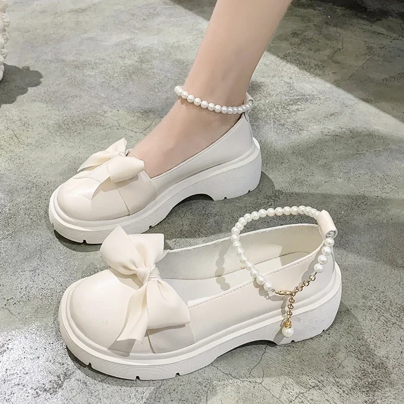 

Women Thick Platform Mary Janes Lolita Shoes Party Pumps Summer New Sandals Bow Chain Shoes Fashion Oxford