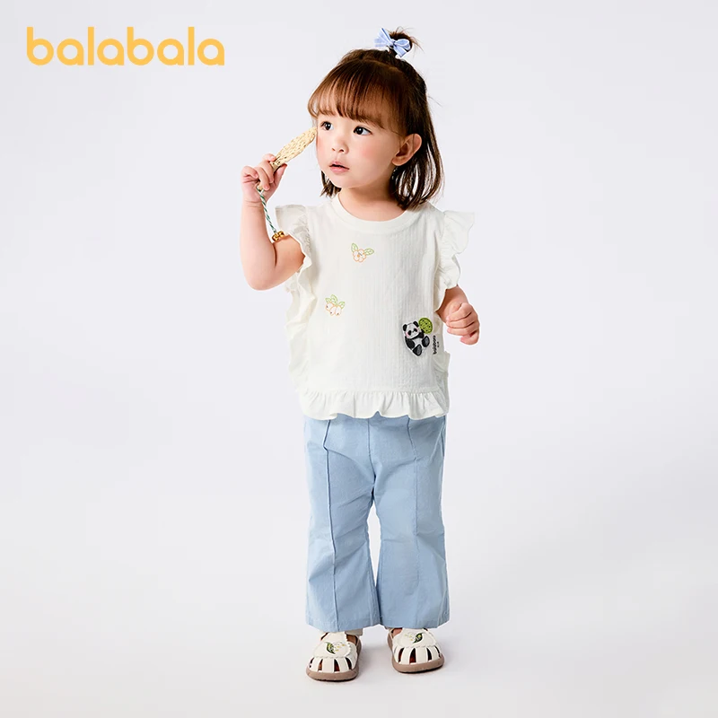 

Balabala/детская весенне-летняя одежда, одежда для девочек, комплект из двух предметов, новинка 2025, модный комплект с короткими рукавами в стиле ретро для стильных видов