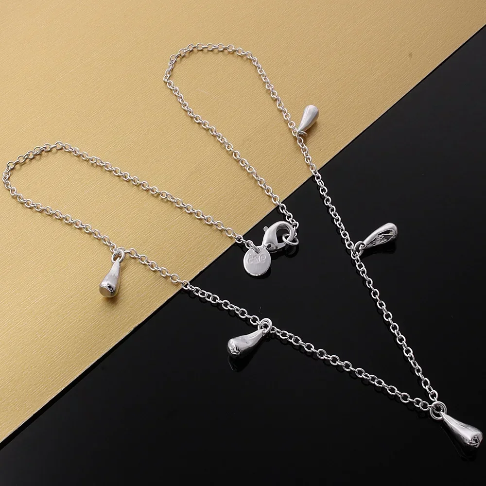 Charm 925 Sterling Silver Necklaces Jewelry 18 Inches Fashion five Water droplets Necklace for Women Christmas Gifts