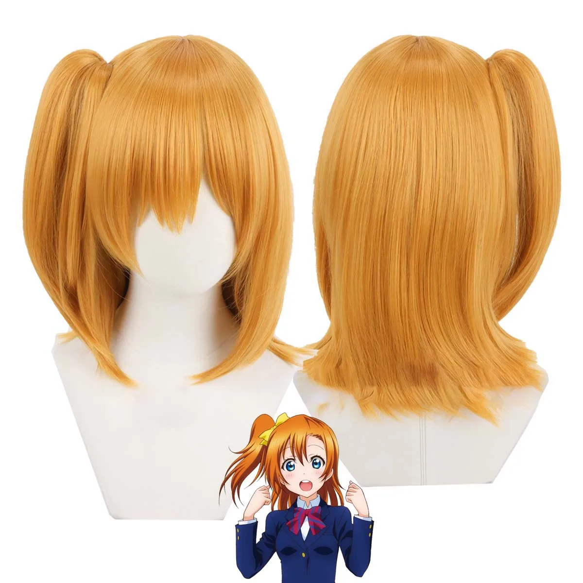 Women Anime Honoka Kousaka Cosplay Orange Side Ponytail Heat Resistant Synthetic Hair Wig