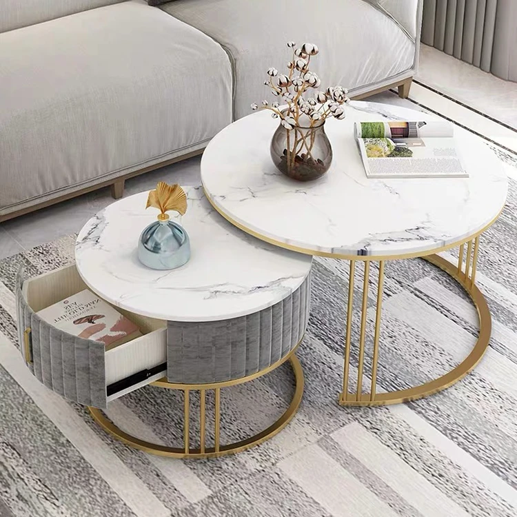 New Stainless Steel Golden Coffee Table Living Room Furniture Italian Luxury Design Marble Top Coffee Table