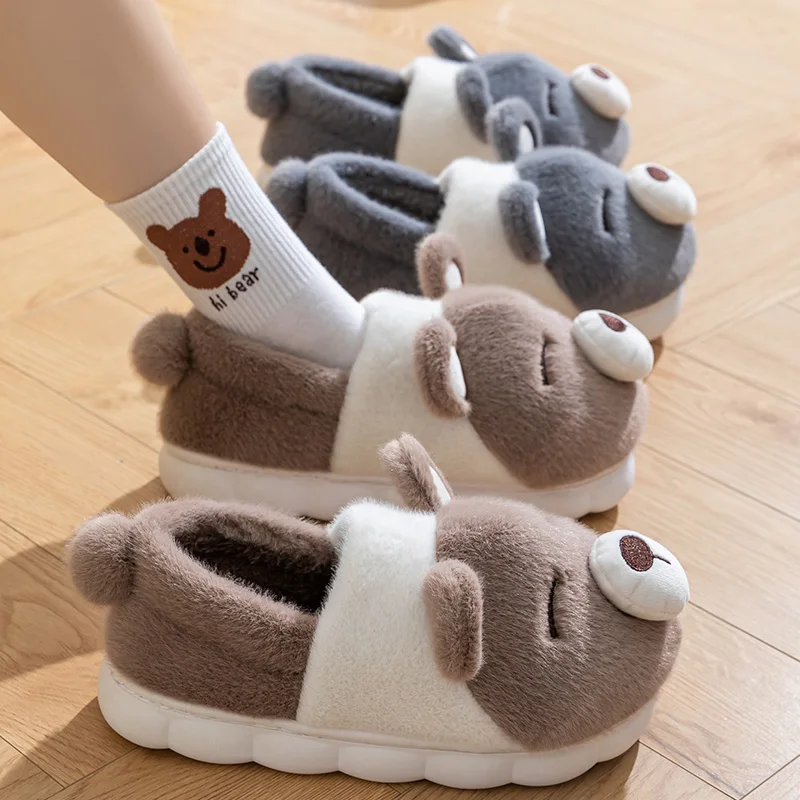 Niedliche Bären-Winter-Hausschuhe, warm, für Damen und Herren, mit dicker Sohle, weichem Plüschfutter, rutschfest, für drinnen und draußen, lässige Hausschuhe. – Detail 15