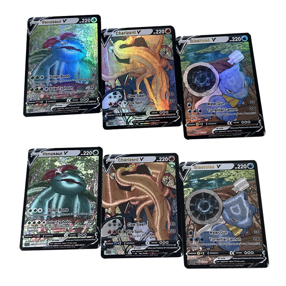 3Pcs/set Pocket Monster Trading Card Game Venusaur Charizard Blastoise Diy PTCG V Series English Hot Stamping Collect Gift