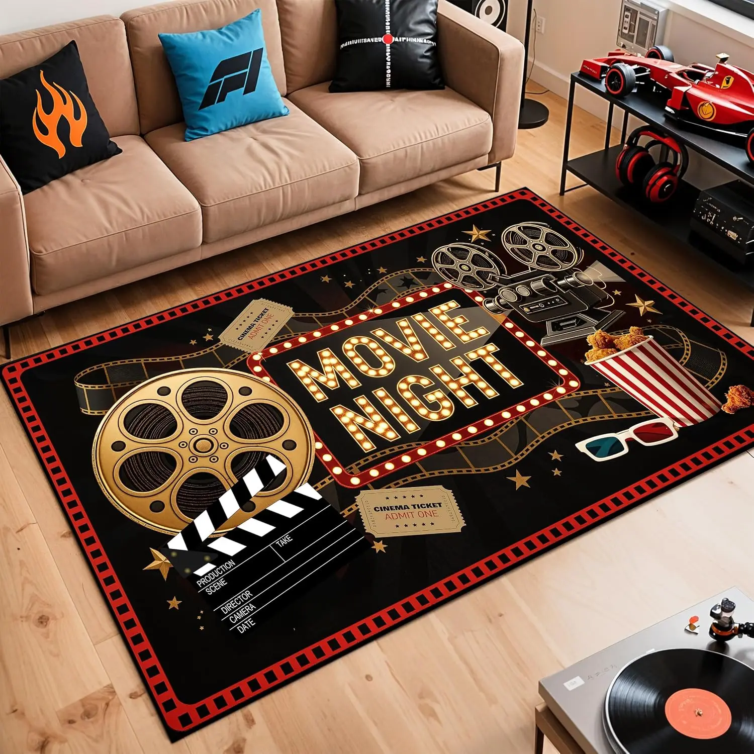 Movie Theater Cinema Washable Rug, Waterproof Stain Resistant Non-Slip Carpet for Home Theater Media Room