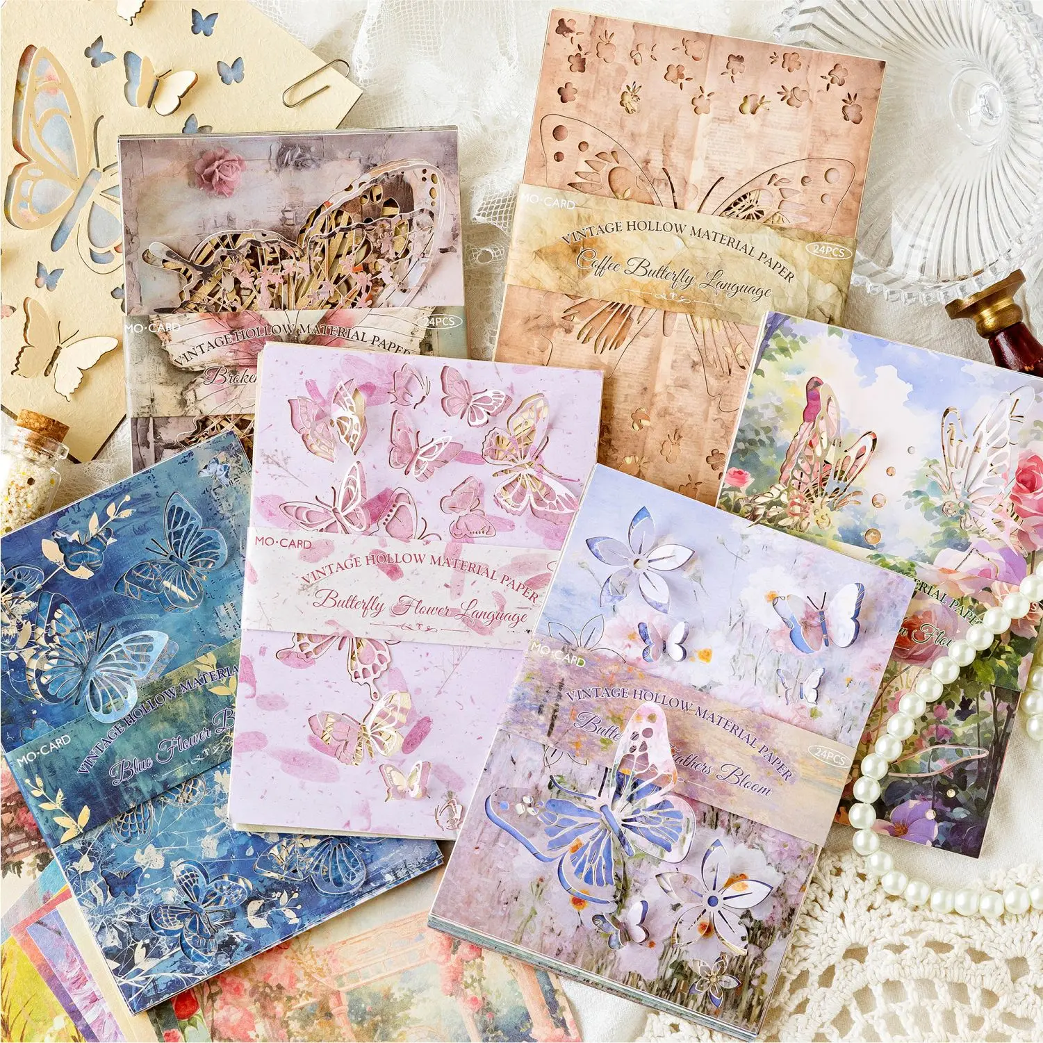 20sets/lot Memo Pads Material Paper butterfly dance between sheets of paper Junk Journal Scrapbooking  Background Decoration