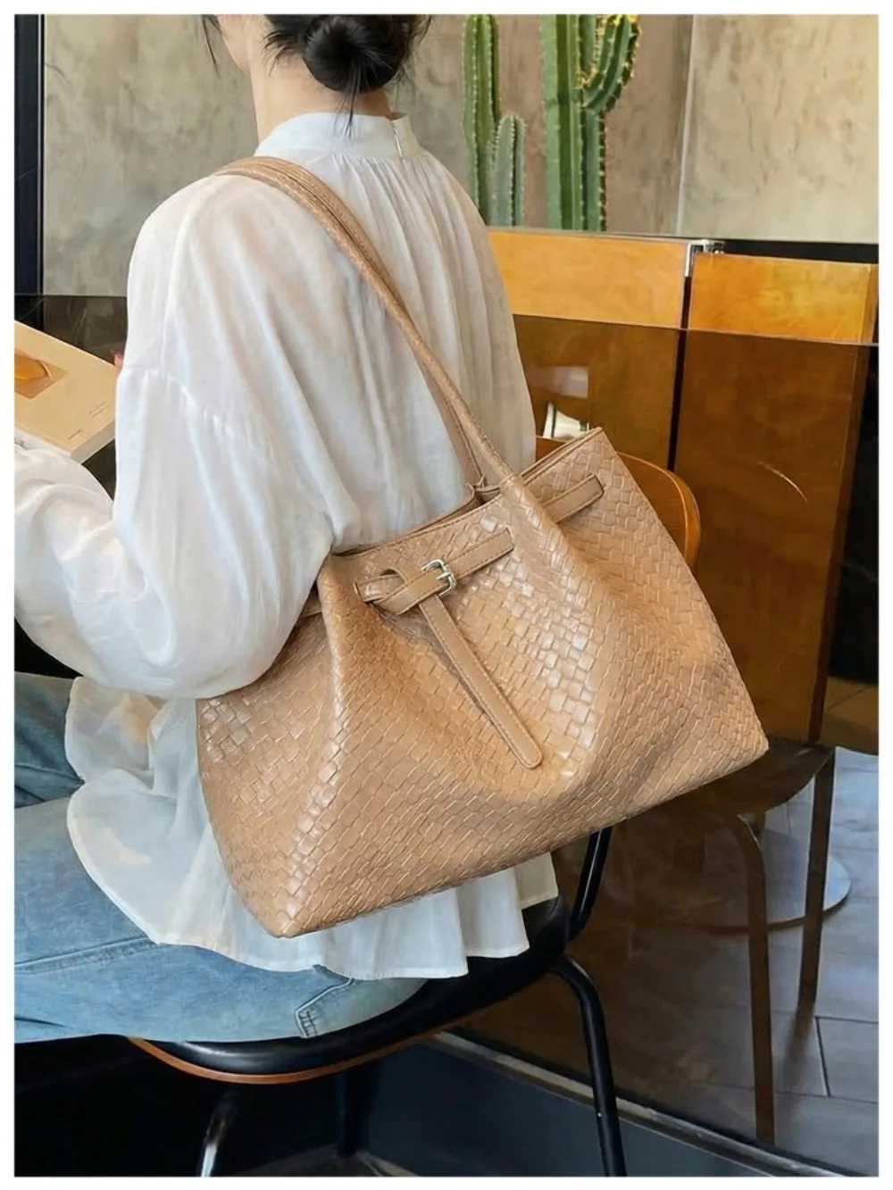 Schultertasche aus PU-Leder, elegante Retro-Handtasche mit großem Fassungsvermögen, erhältlich in 4 Farben, Einkaufstasche für den Arbeitsweg, Schule/Reisen/Arbeit – Detail 16
