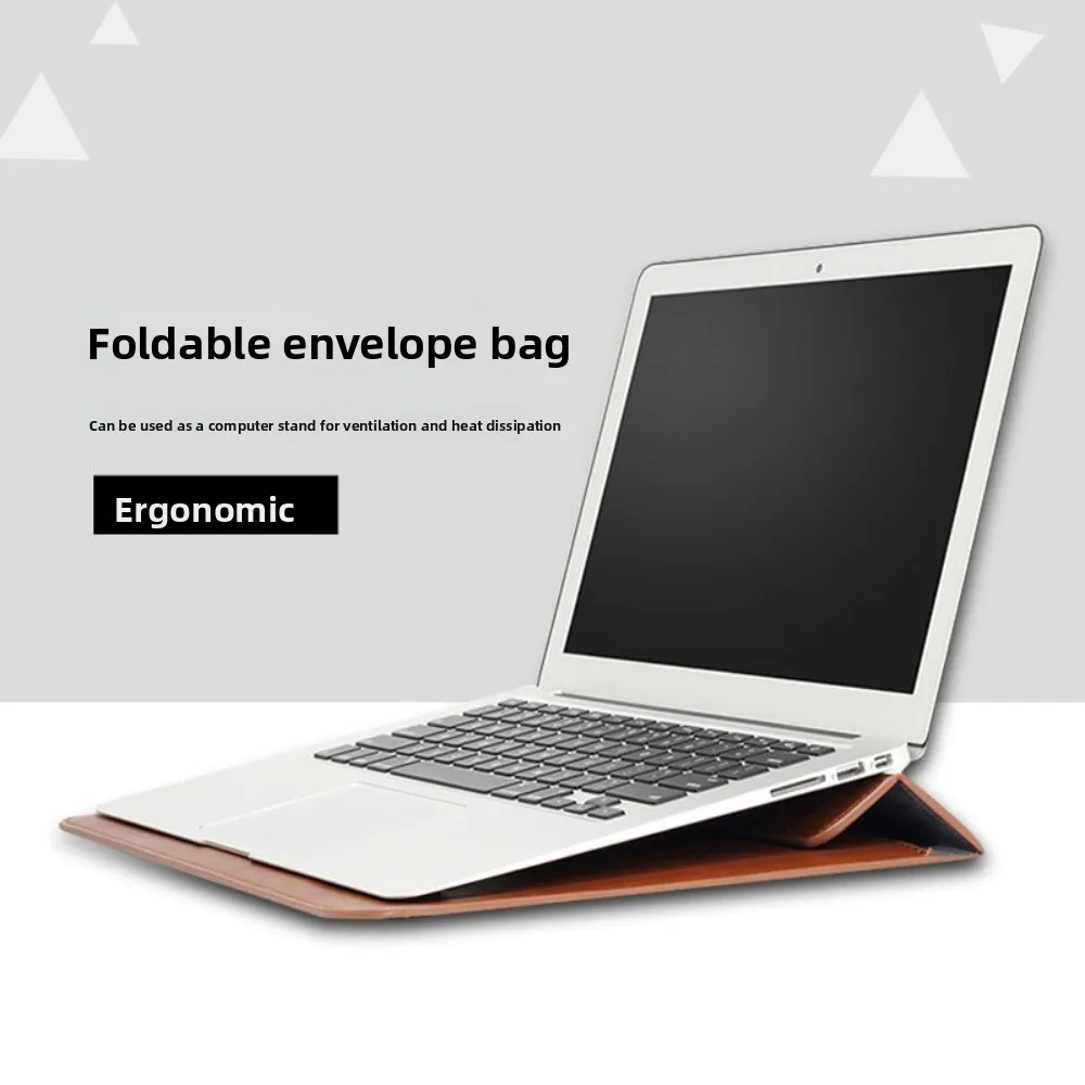 Simple Magnetic Closure 13inch Laptop Bags Envelope Design Bracket Laptop Sleeve Pouch Waterproof Leather Notebook Sleeve Travel