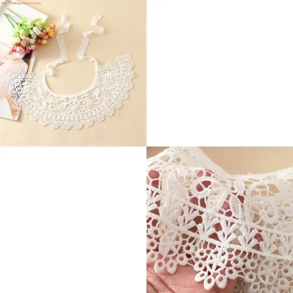 

G92D Hollow Out Ribbon Bow Fake Collar Shawl Wrap Pastoral Embroidery Lace Necklace