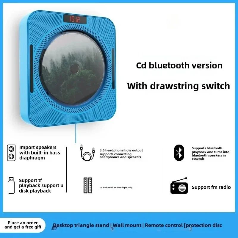 Wall Mounted Retro CD Player, Bluetooth Speaker & Album Disc Player for Home Decor, English INS Style