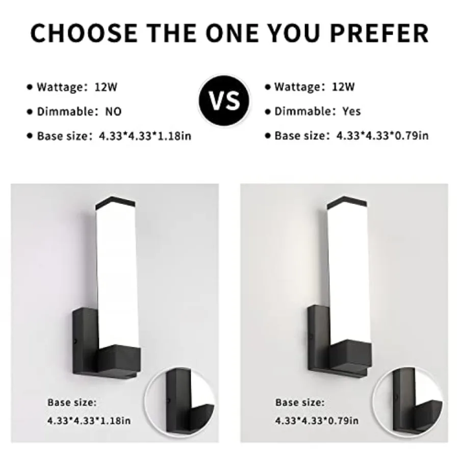 Dimmable Wall Lights for Bedroom Modern Black Indoor LED Hallway Sconces Corner Light 12