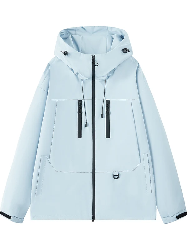 

Men's Spring Autumn Pure Color Loose Fit Hooded Jaet Casual Long Sve Windproof Polyester Nylon Cosite Fiber Coat