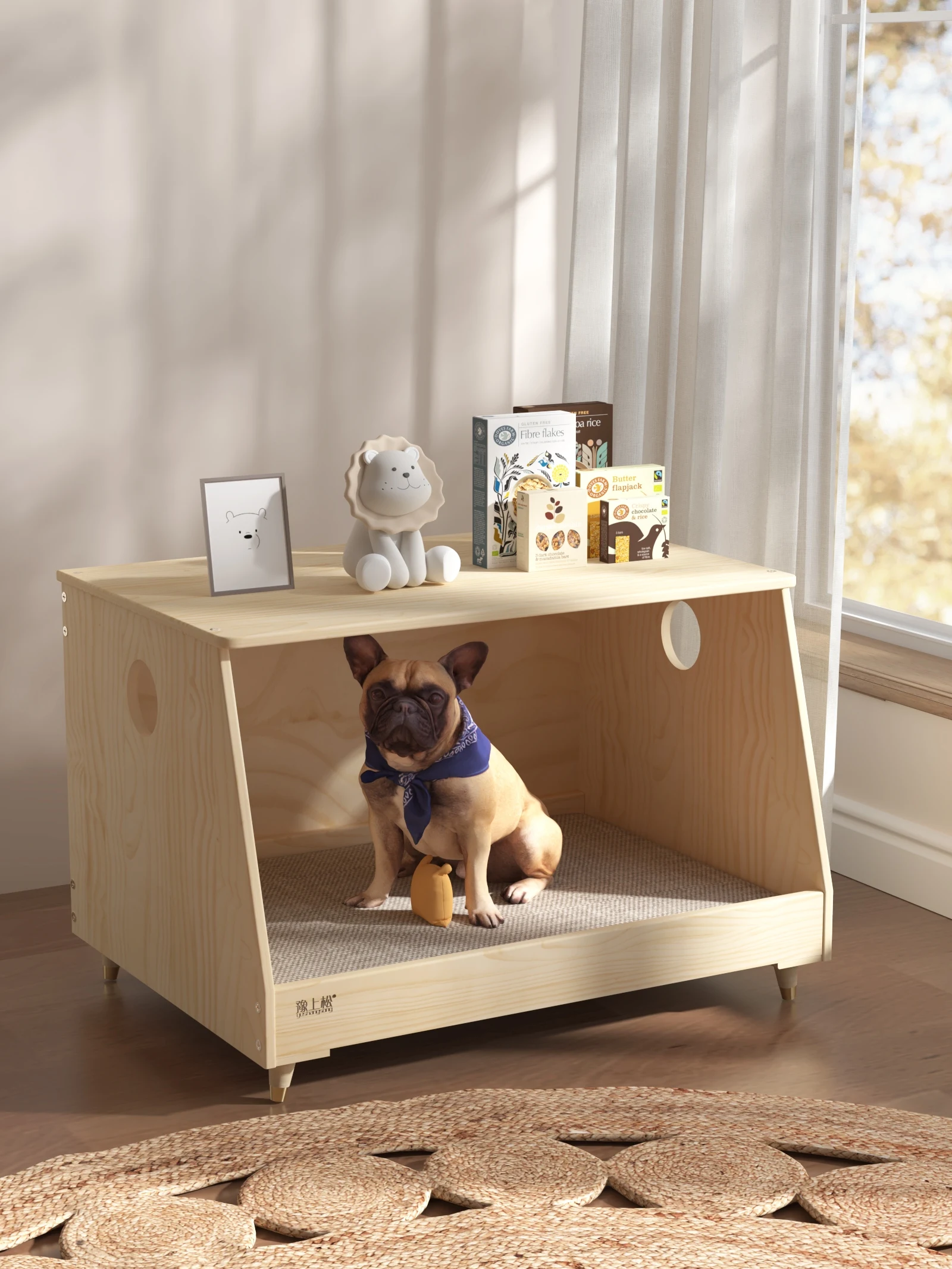 Kennel solid wood off the ground dog bed large medium and small dog Internet celebrity bedside pet bed dog villa four seasons ve