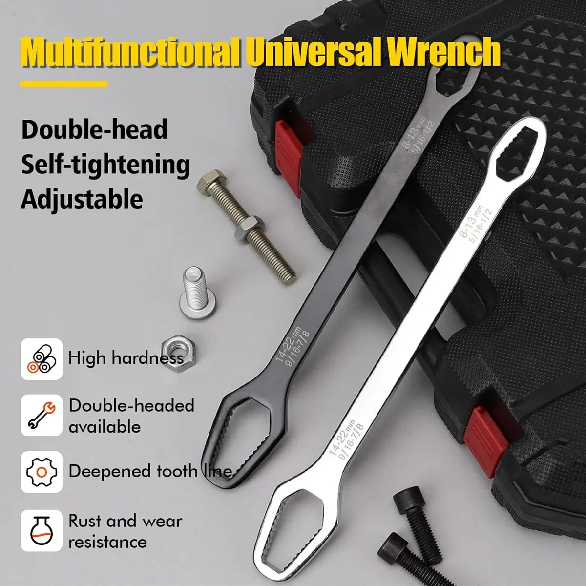 1PC 8-22mm Black Universal Multifunctional Wrench Adjustable Double Headed Plum Blossom Wrench Self Tightening Wrench Tool