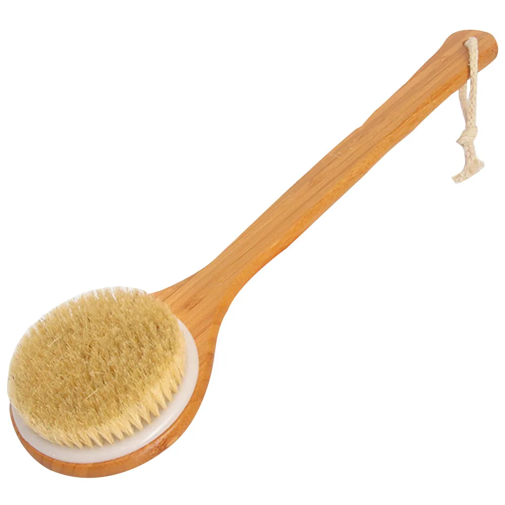 Shower Brush Scrubber Wood Bristles Body Natural Dry Skin Long Handle Bamboo Big Round Head Bath Cleaning Brush Bathing Cleaner