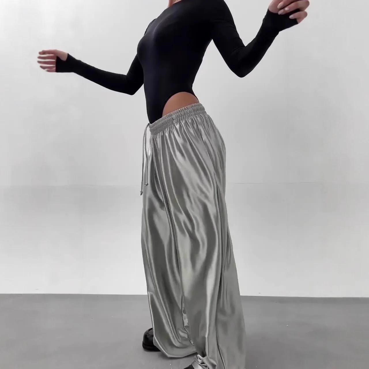 Spring Summer 2026 New Women's Drawstring Casual Floor Pants Wide Leg Pants