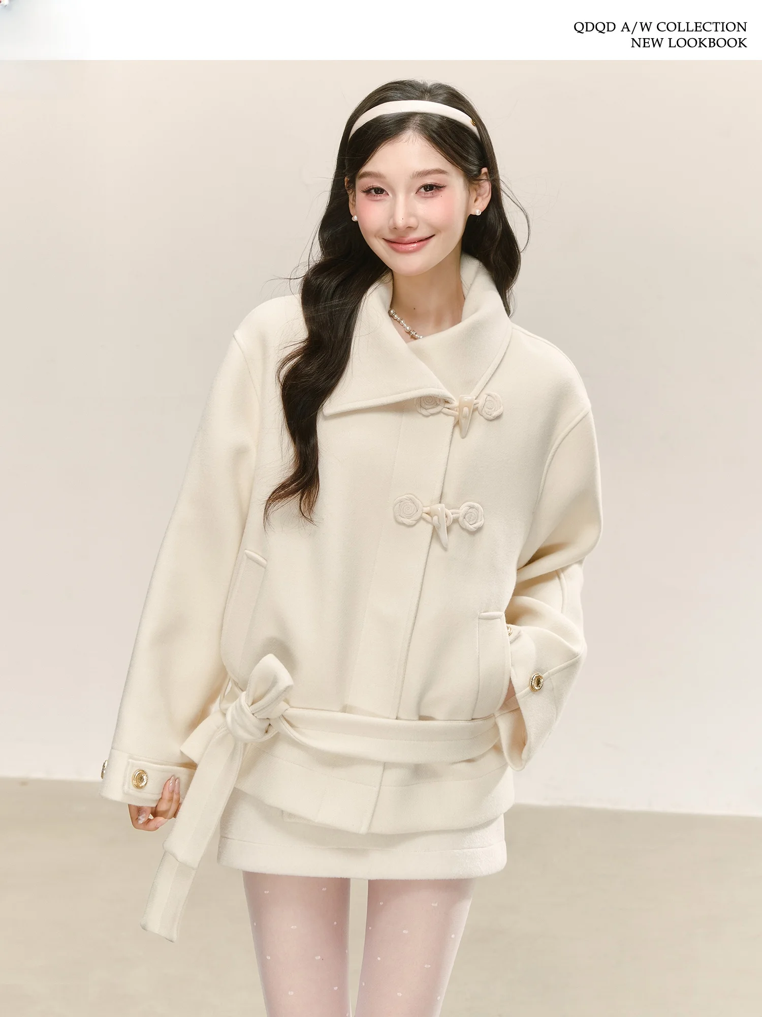 

Женское шерстяное пальто Ele White свободного кроя с поясом на талии, приталенное, с отложным воротником, осенне-зимнее, новинка от модного бренда QDQD