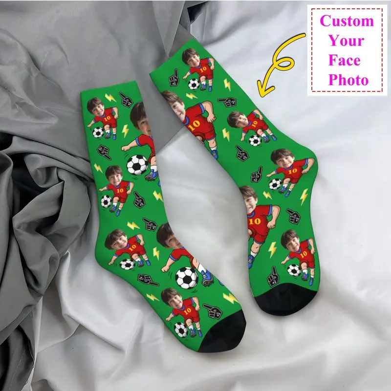 

Football Custom Men's Crew Socks Unisex Kawaii Personalized Face Photo Desgin Spring Summer Autumn Winter Dress Socks