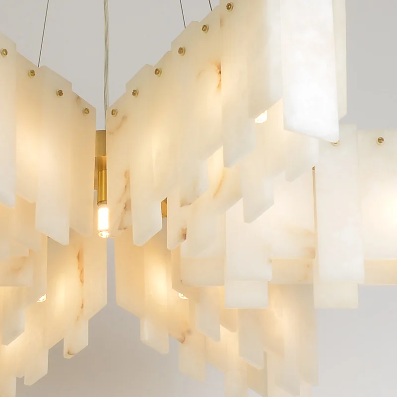 

American brass marble chandelier with round body for living room, hotel ceiling decoration, dimmable Full copper lustre
