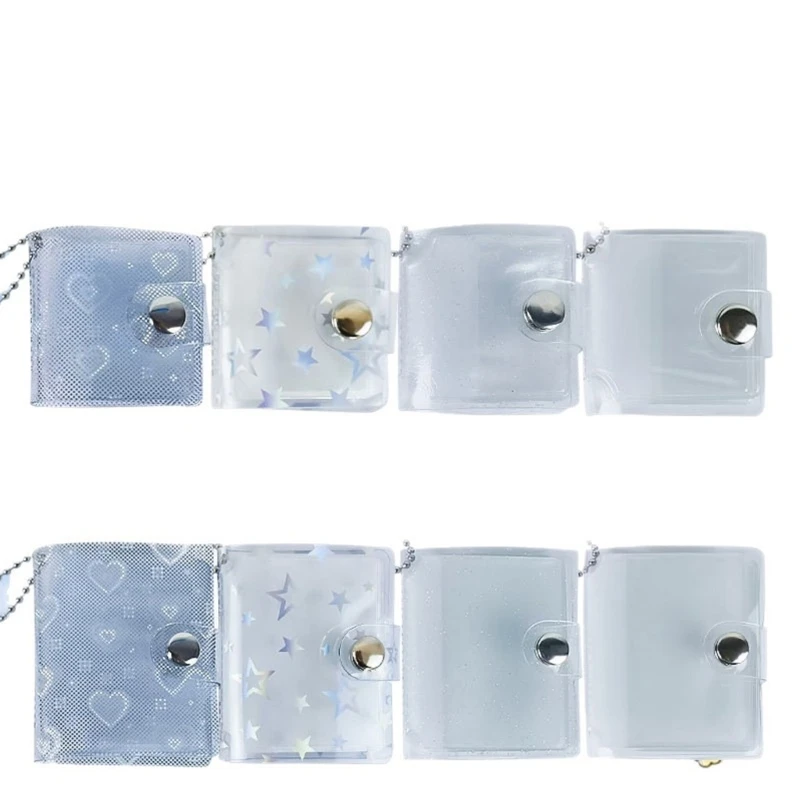 Clear Transparent PVC Card Display Album Mini Photo Storage Album with Closure, Carry Chain and 20 Inner Pages for M76A