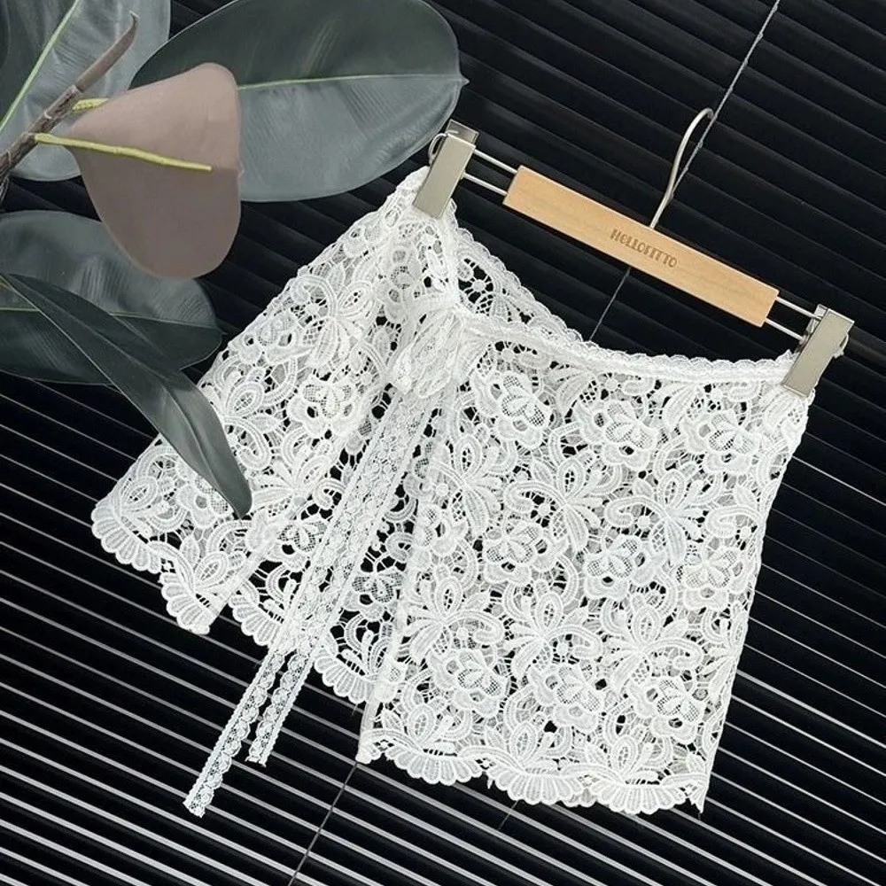 Korean Style Lace Skirt Hollow Out Design Slim Fit High Waist Skirt Micro Elastic With Belt A-Line Skirt Women's Clothing