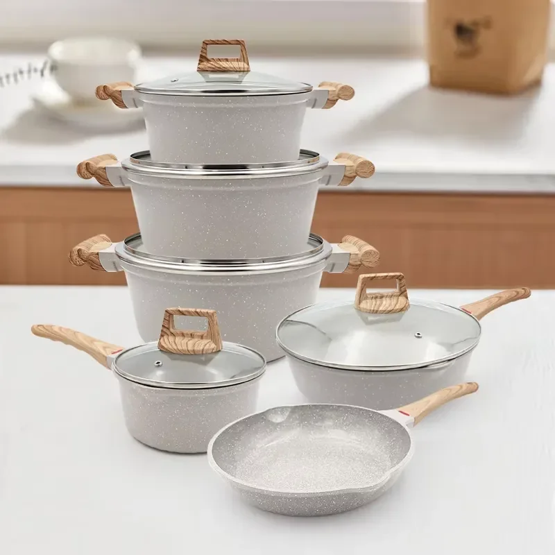 SANLANG 11PCS Induction Granite Cookware Sets Die Cast Aluminium Pots and Pans Nonstick Customized Heavy Cookware Set