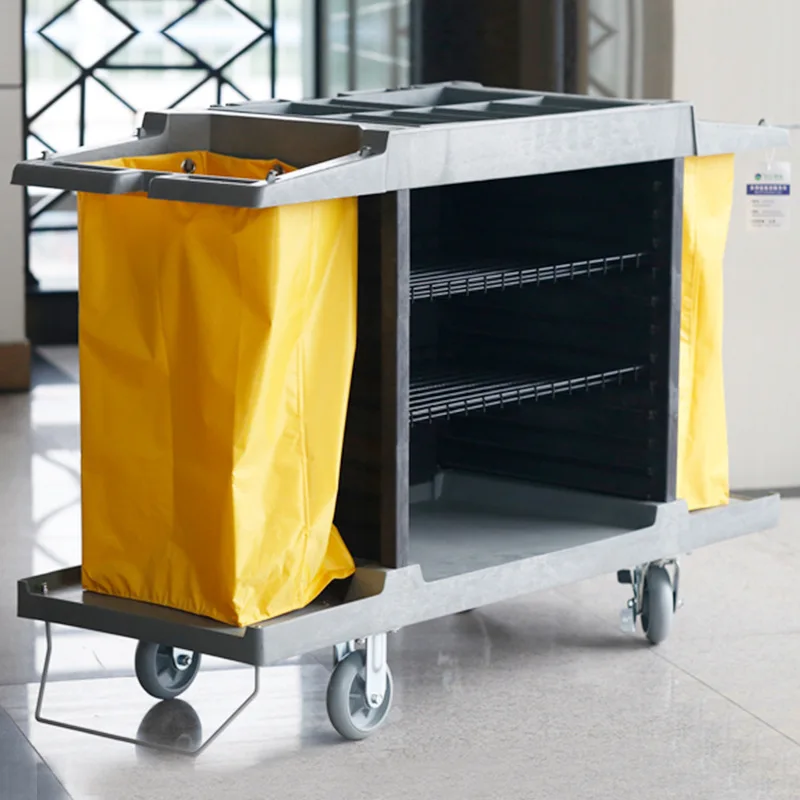 

Heavy-Duty Plastic Guest Room Attendant Cart Modern Design Hotel Cleaning Trolley for Housekeeping & Room Service