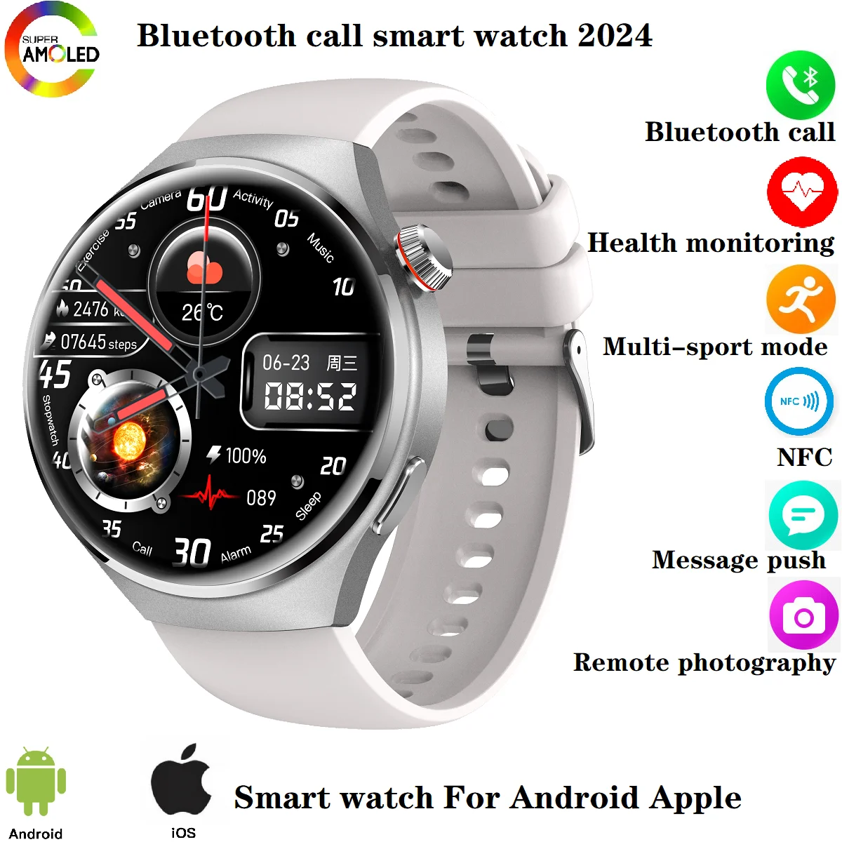 Bluetooth Call NFC Smart Watch 2024 Health Monitor Fitness Tracker 1.43