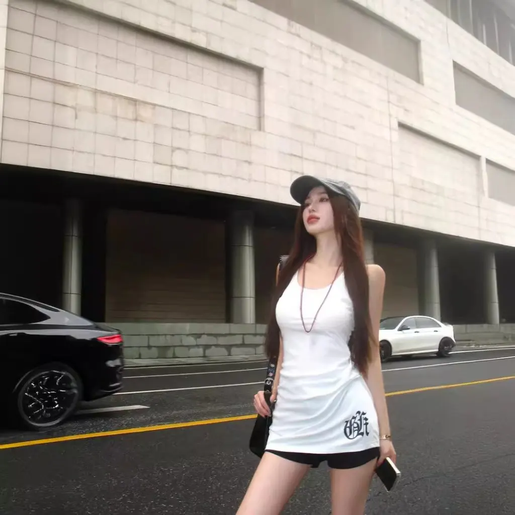 

White Slim-fit Camisole Women's Summer Sleeveless Midi Top Printed Niche Spice Girls Design for Outer Wear