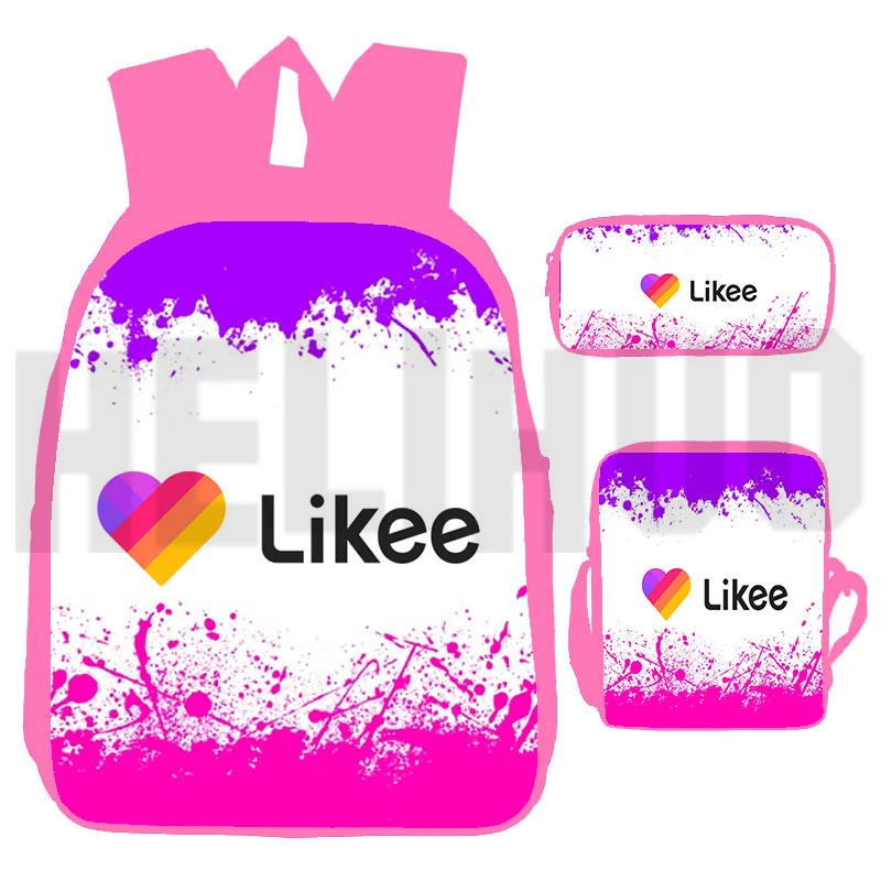 Hot Sale 3 Pcs/Set Likee Backpack Anime 3D Print Teenager Pink Russia Style Book Bag Schoolbags Likee Video App Travel Backpack