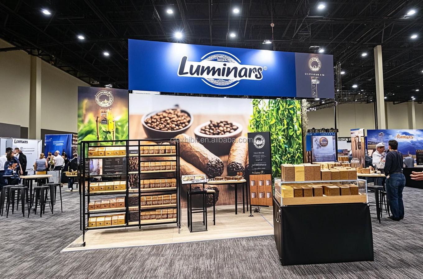 10x10 modular retroiluminado armários de monitor de feiras de comércio pendurado banner pca cabine de exposição design para cabine de exibição de feiras de comércio