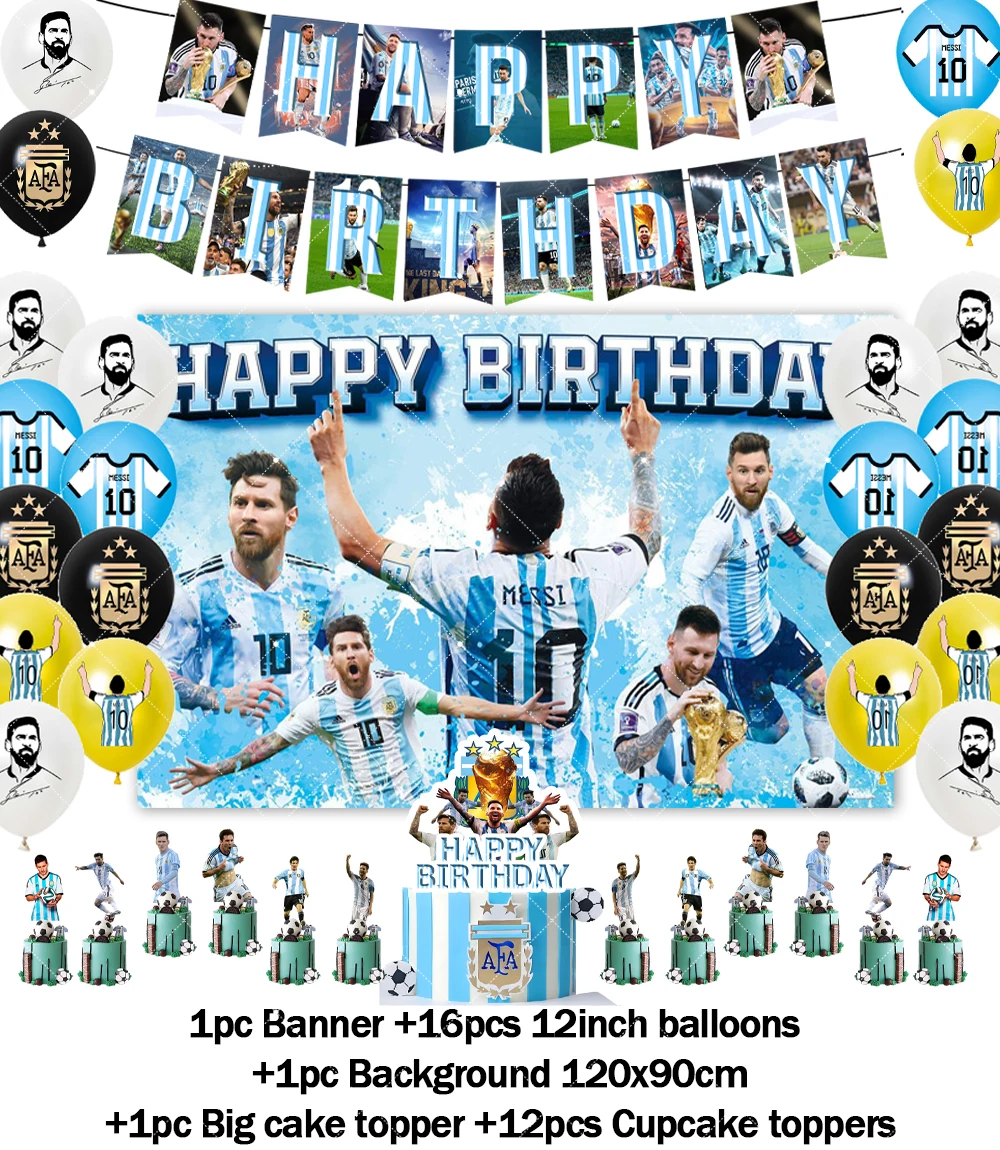 Fußballspieler Argentinien-Leo-Messi-Thema Fans Geburtstag Party Banner Hintergrund Kuchen Topper Nummer Ballon Dekor Requisiten Kinder Geschenk