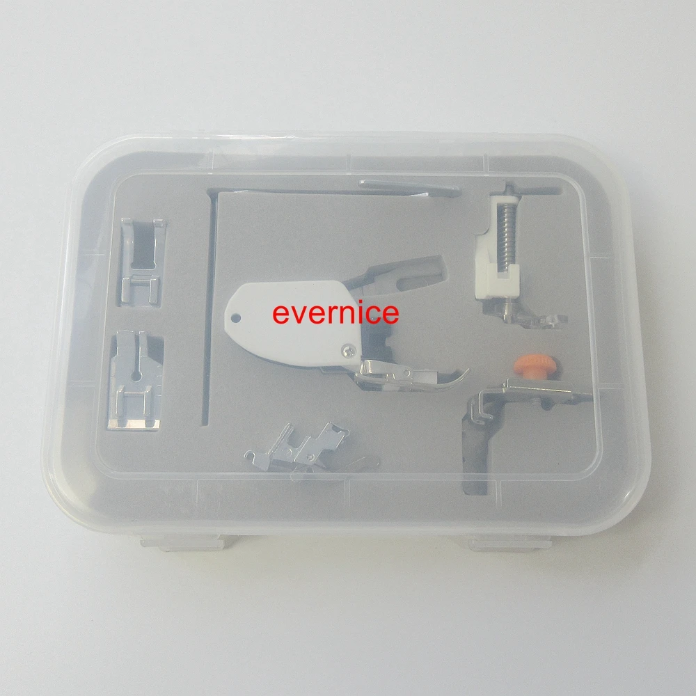 7 Presser Feet & Plastic Box For Elna 1010,2110,520 eXperience,6000,8000,Lotus+