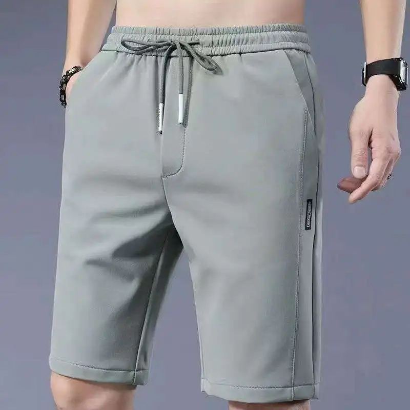 

Летние тонкие мужские брюки из ледяного шелка, свободные, спортивные, повседневные, пляжные, для баскетбола, средней длины, прямые, восьмидюймовые штаны