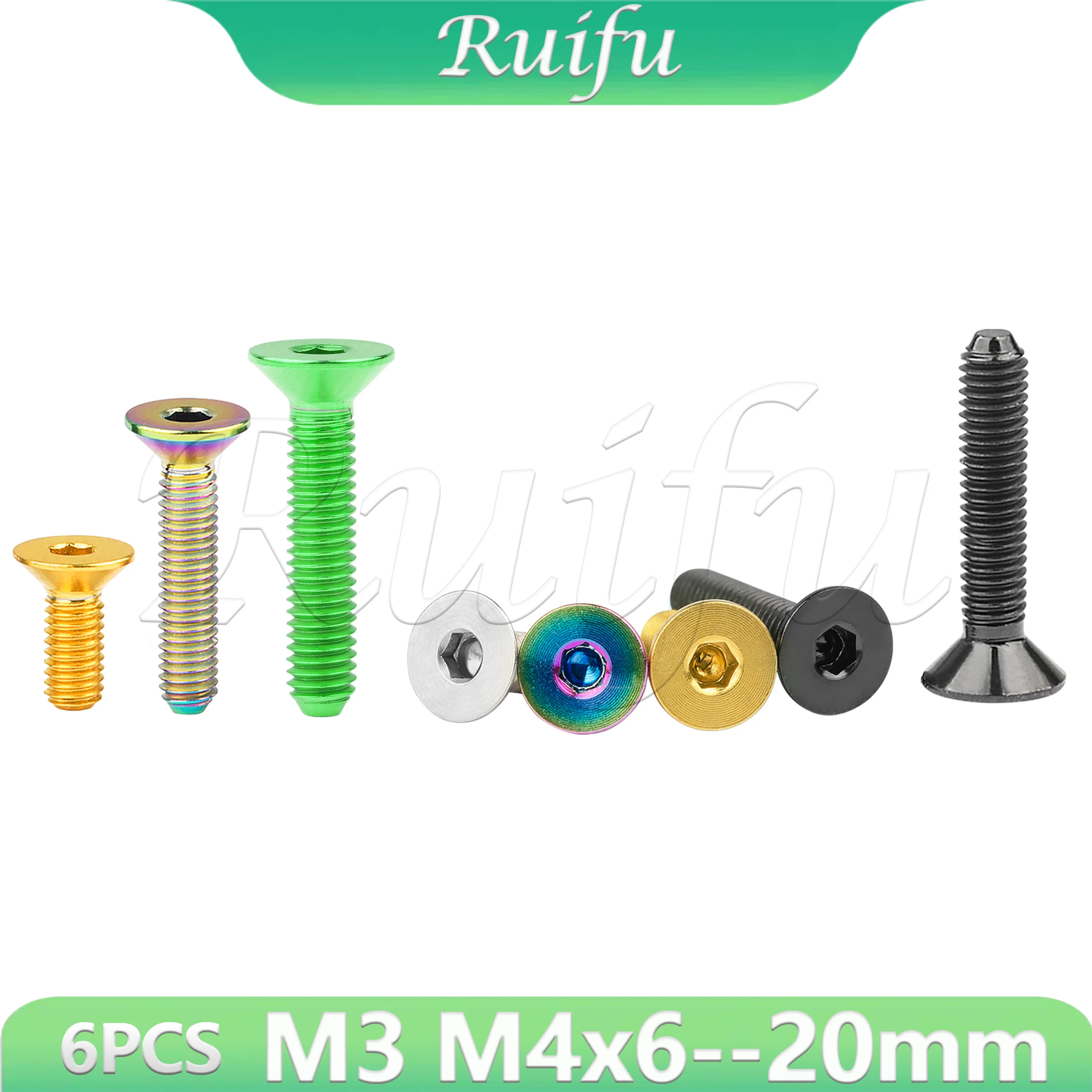

Ruifu Titanium Bolt 6PCS M3 M4x6/8/10/12/15/18/20mm M3/M4 Countersunk Head Bolt Socket Head Cap Screw For Bicycle
