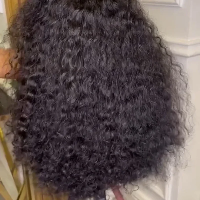 Wig renda keriting hitam ikal panjang 26 inci kepadatan 180 panjang lembut untuk wanita Afrika Babyhair dalam tanpa lem pra harian