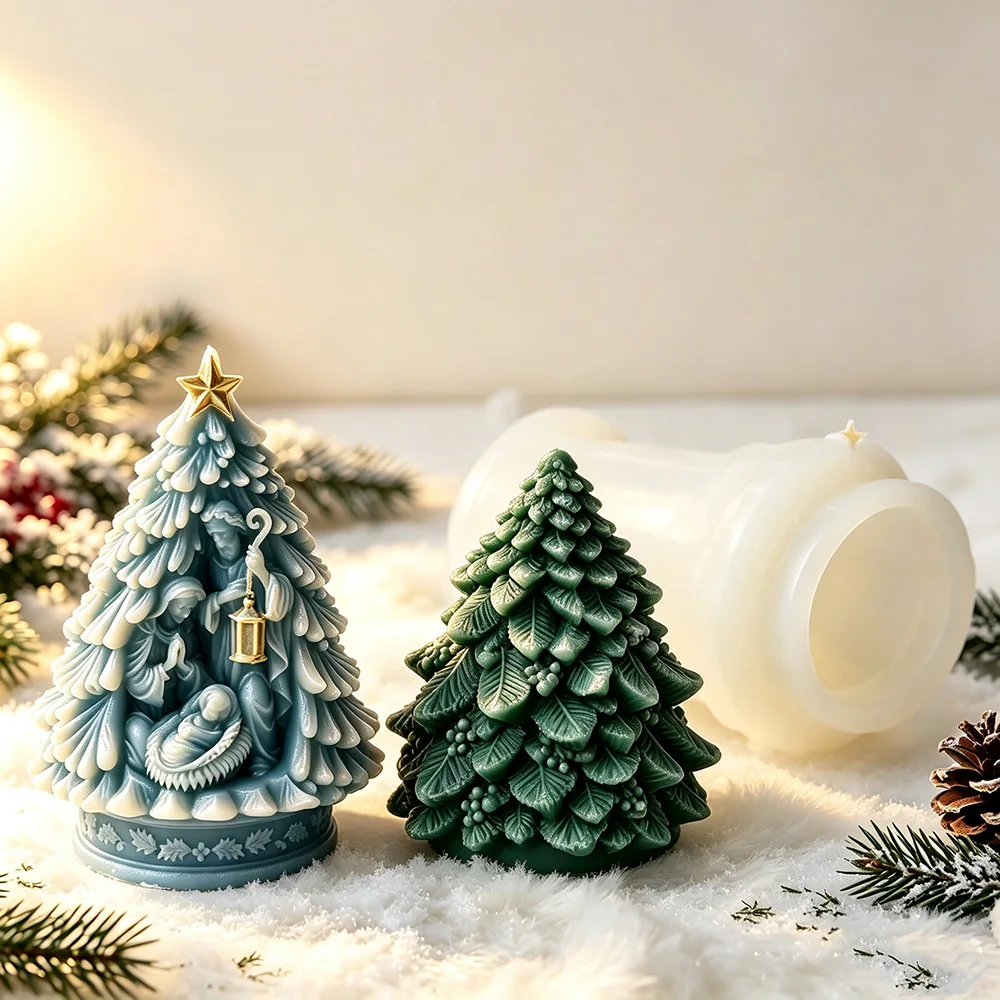 Silikonform „Heilige Familie mit drei Bäumen“, Weihnachtsbaum-Silikonform für Kerzen und Gips, Heimdekoration, Geschenk – Detail 2