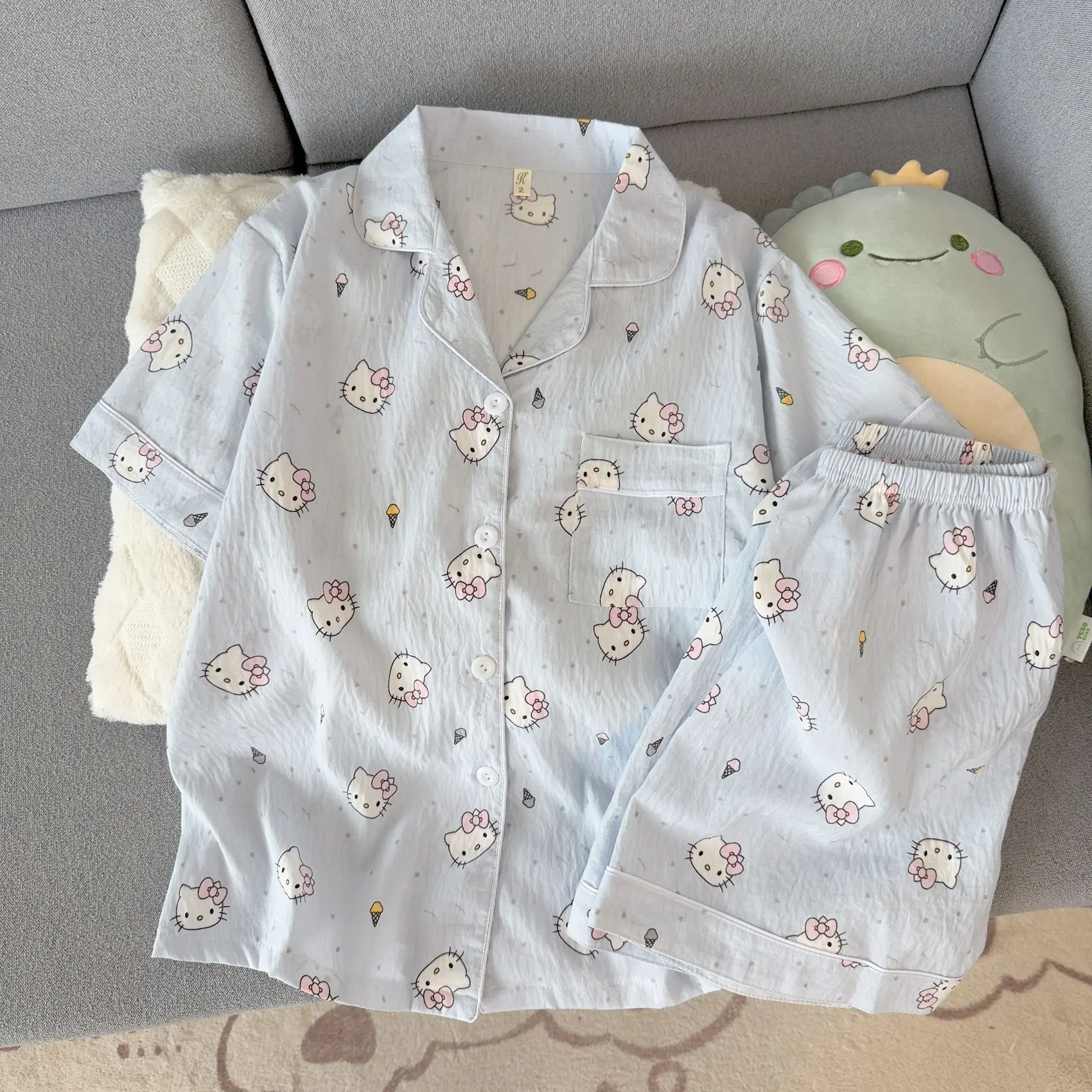 Sanrio Y2K Pajama Set Hello Kitty Pyjamas Kawaii Cartoon Pijama Summer Nightie Shorts Short Sleeve Sleepwear Women Home Wear New