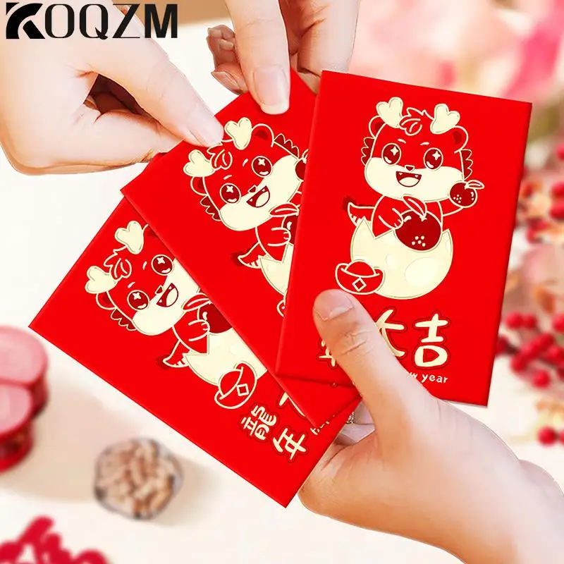 6PCS 2024 Year Dragon Chinese Style New Year's Red Envelope Cute Dragon Pattern Wallet Gift Lucky Money Bag Envelope Decoration