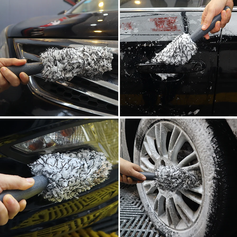 Car Wash Super Brush Plush Premium Wheels Brush Non-Slip Handle Easy To Cleaning Rims Spokes Wheel Barrel Car Detailing