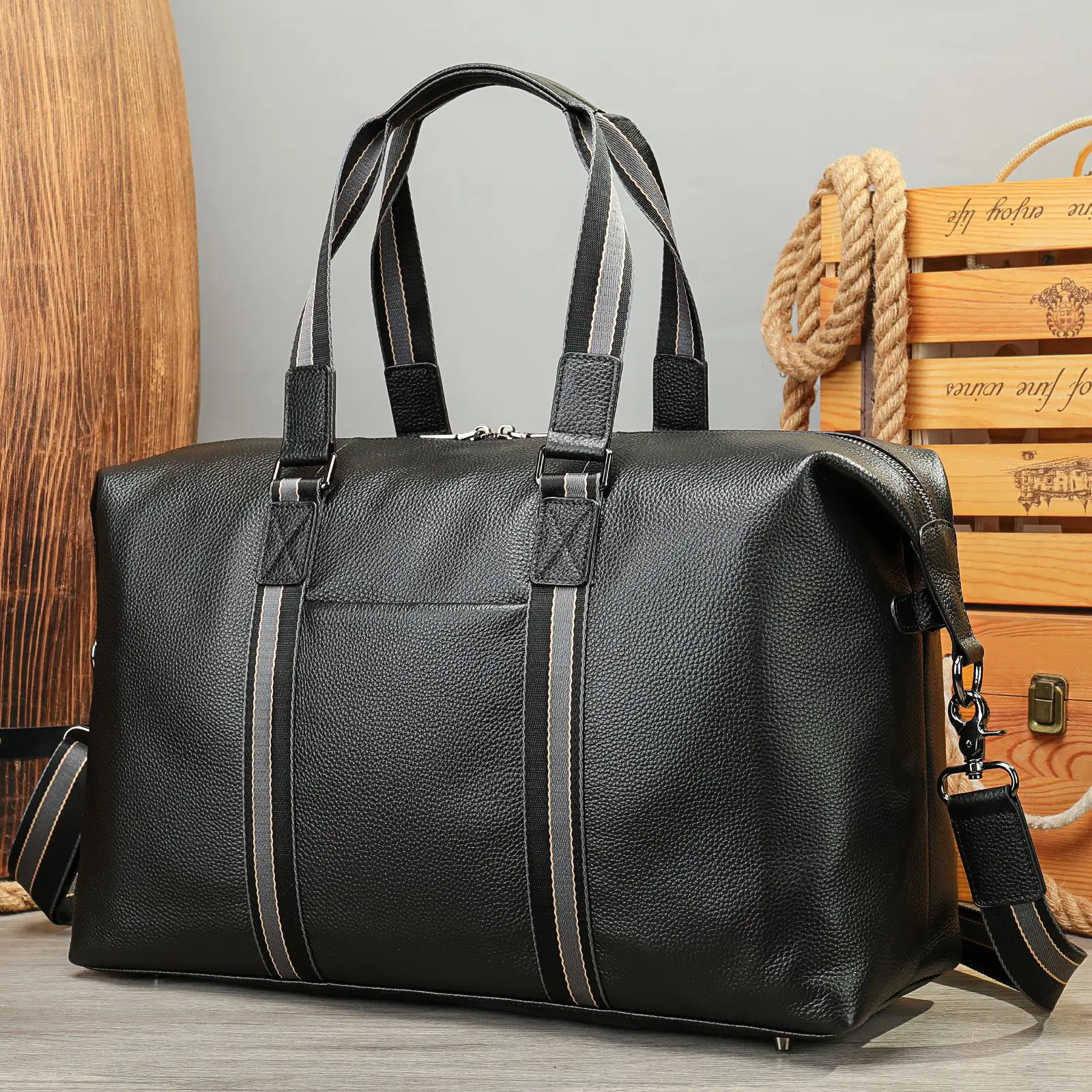 Vintage Men's Travel Bag Genuine Leather Hand Luggage Boston Bag Duffle Large Capacity Shoulder For Men Gift