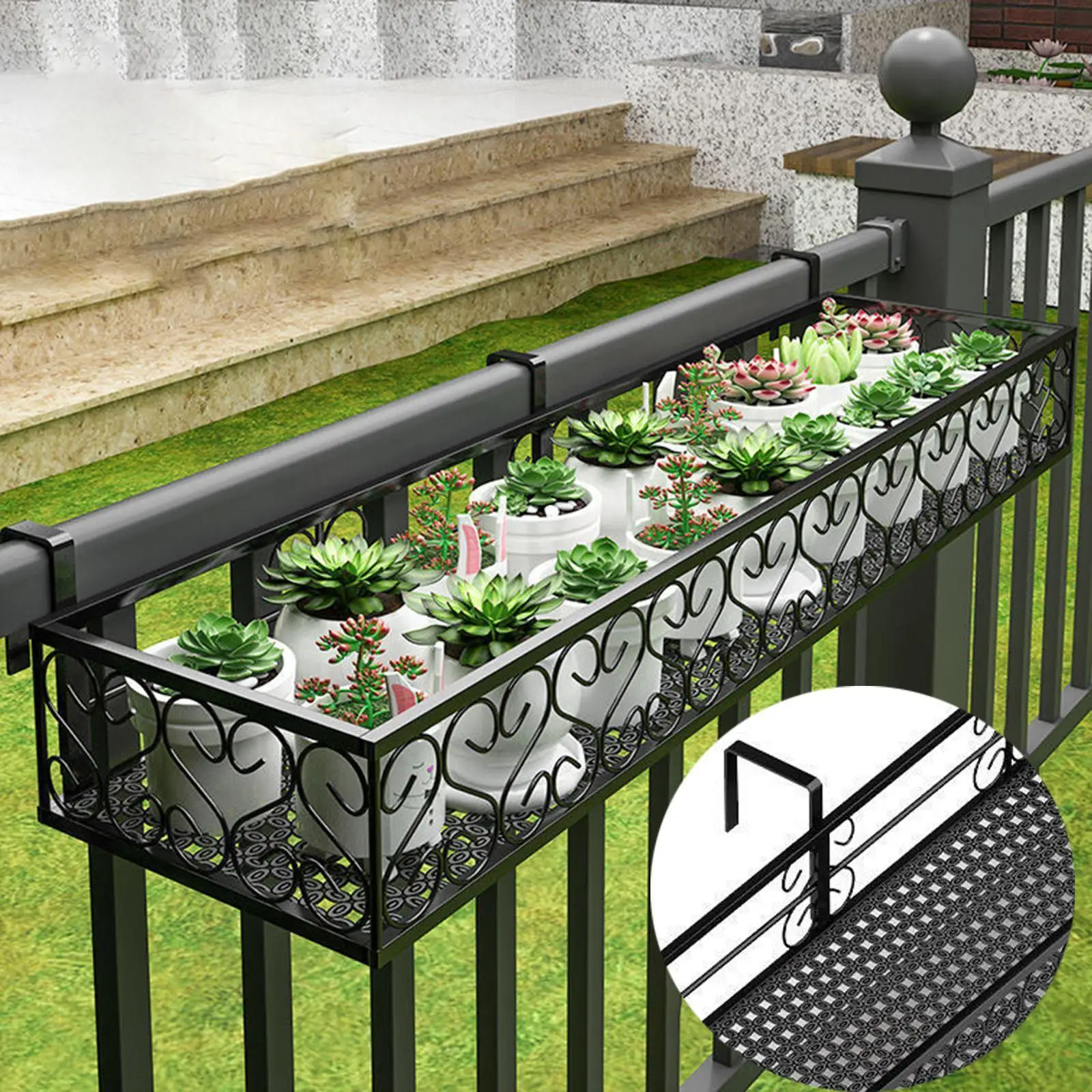 Balconies Hanging Planter Iron Shelf Outdoor Flower Pot Display Rack for Patio Porch Fence Railing