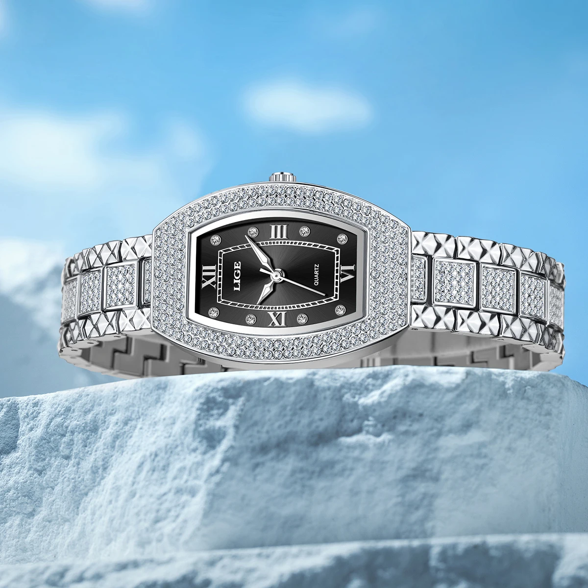 LIGE New Original Design Luxury Diamond Watch For Women Elegant Watches Fashion Out Sport Stainless steel Waterproof Mille Clock