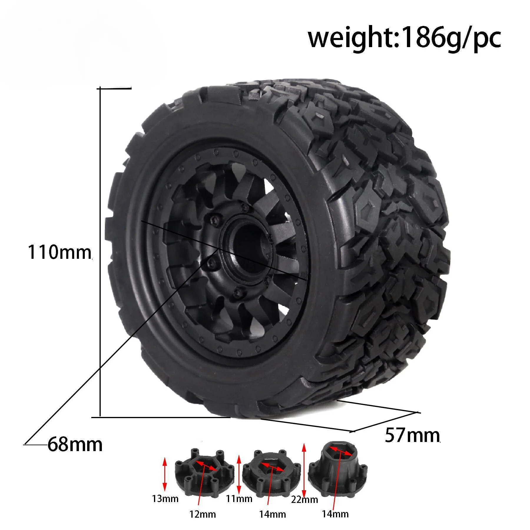 4PCS 12/14mm Opony Piasta Koła do RC Car 1/10 Monster Truck Off-road TRAXXAS MAXX ARRMA Granite KRATON Outcast Tamiya Losi Redcat