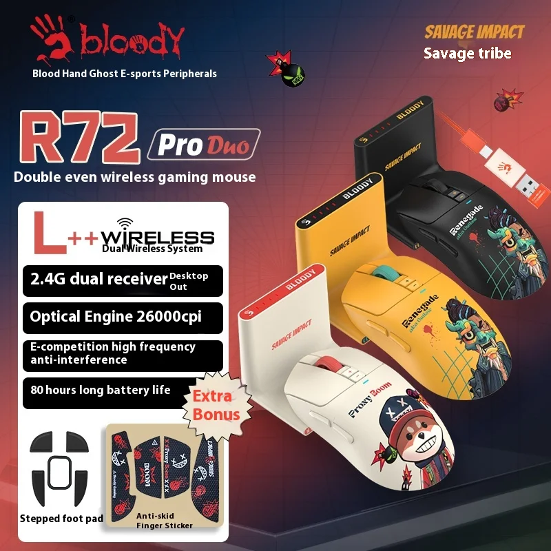 

Двойные летающие ласточки Savage Tribe R72Pro Esports Беспроводная проводная двухрежимная игровая мышь Paw3395 Fearless Contract Легкая вес