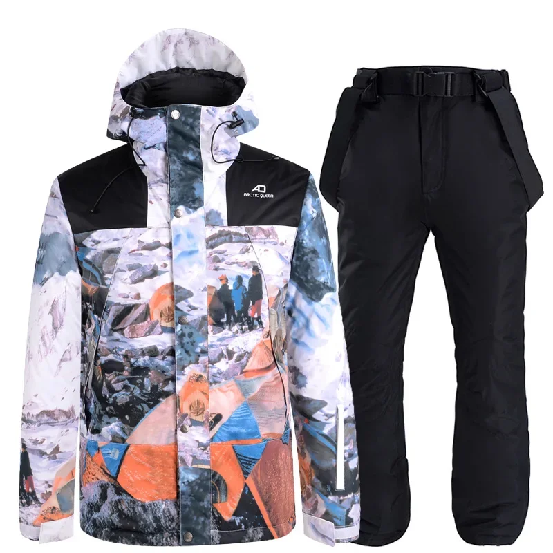 

2024 New Ski Suit Winter Warm Cotton Woman Jacket Pants Skiing Sport Man Waterproof Windproof Tracksuit Couple Clod Clothes Set