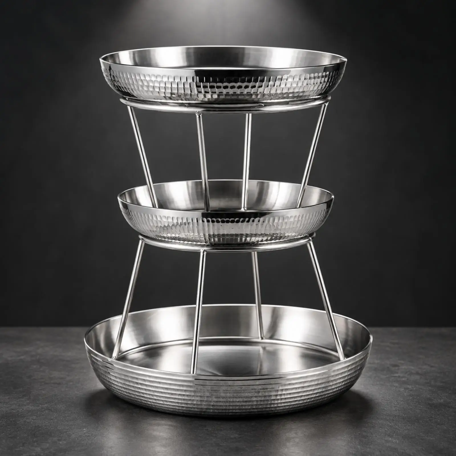 Stainless Steel Seafood Serving Tray Rack Easy to Clean Multi-Level Serving Tray Rack with Round Trays Elevated Steel Serving