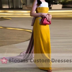 Customized Crepe Contrast Color Strapless Evening Dresses For Special Occasion Back Tail Party Gown Sleeveless Wedding Prom